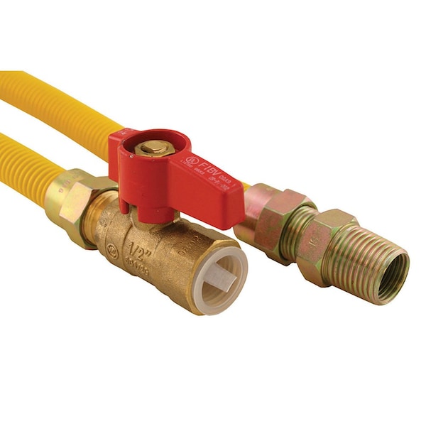 Jones Stephens 5/8in OD 1/2in ID Gas Connector Assembly, Yellow Coated, 1/2in MIP X 3/4in FIP Ball Valve x 60in G71353 - main